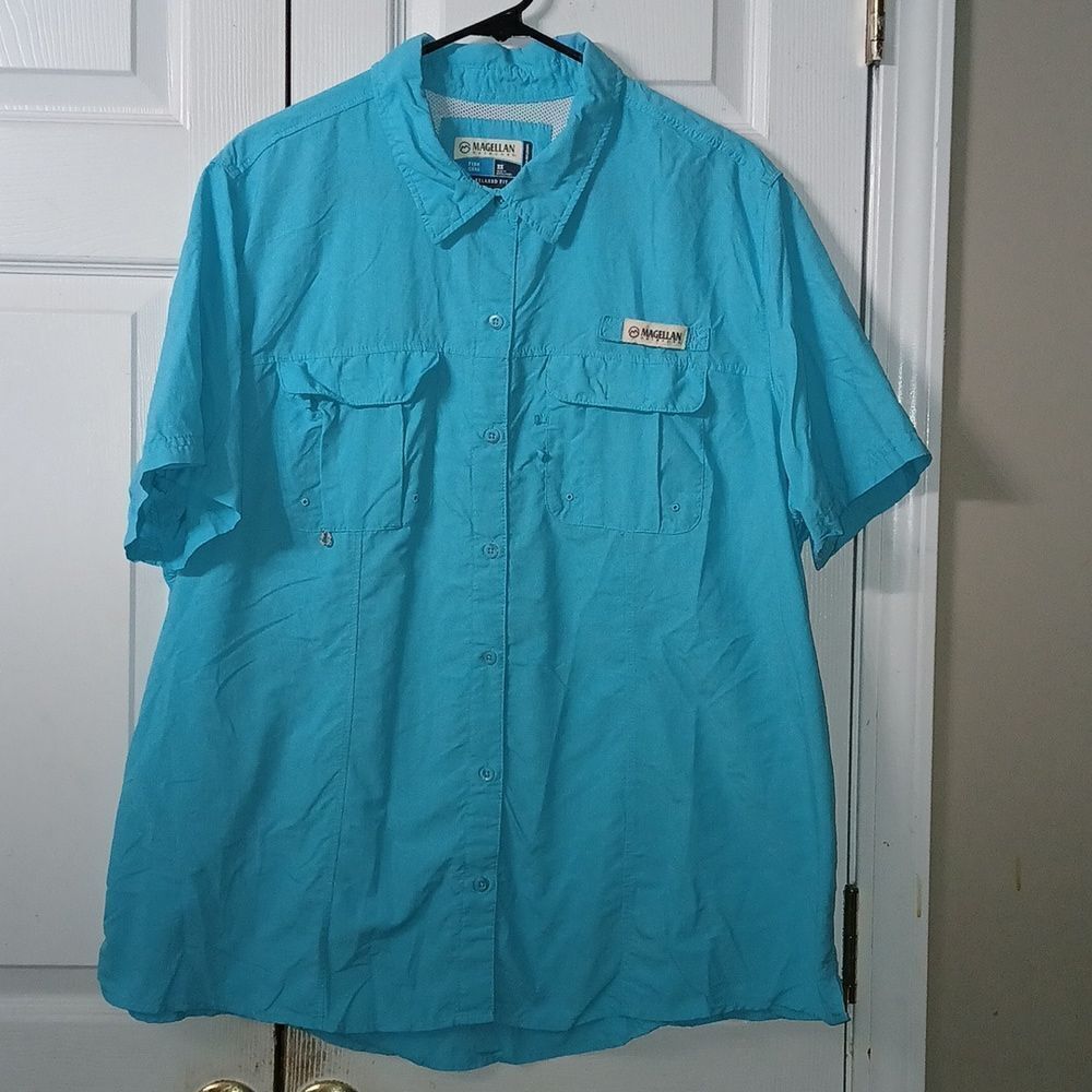 Magellan Outdoor Fish Gear Relaxed Fit turquoise button down shirt  Sz 2X